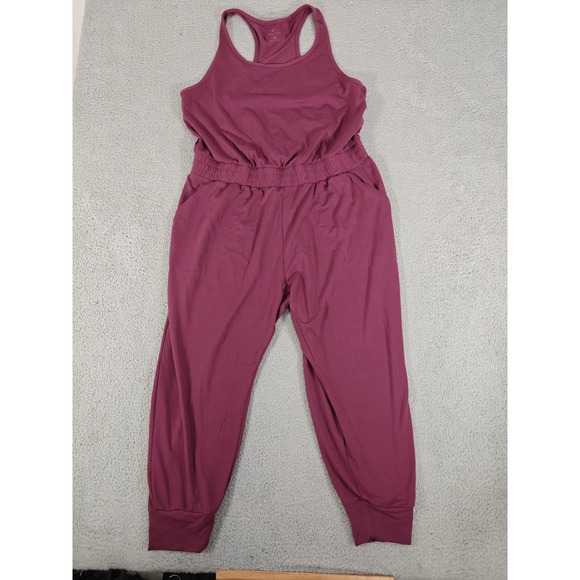 Nike Dri-FIT Jumpsuit Womens 1X Burgundy Racerback Pockets Jogger CT0545-671 - Picture 1 of 13